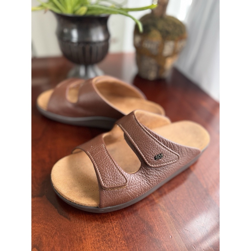 SAS  Cozy Brown Leather Slide Sandals Tripad Comfort Made in USA Women's, SZ 8.5